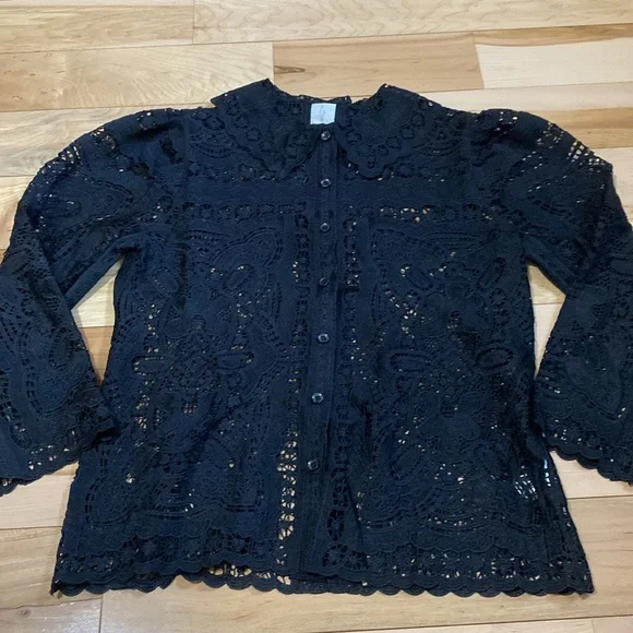 Joie Elegant Black Lace Blouse with Gorgeous Collar - Picture 11 of 15